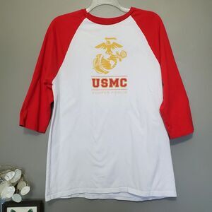 USMC Marines Semper Fidelis Baseball Tee Size XL Red White Sun International